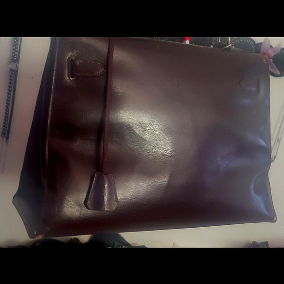 🦄 Vintage 1964 Hermes Kelly Burgundy Boxcalf Sellier 32 ☆Both Plaques Stamped☆ - Picture 16 of 17